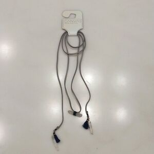 CANVAS STYLE GRAY LONG LEATHER NECKLACE WITH STONES